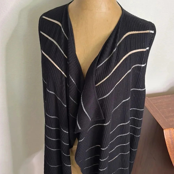 Lafayette 148 sz M vest wrap black and metallic mesh stripe cotton viscose EUC - Picture 5 of 8